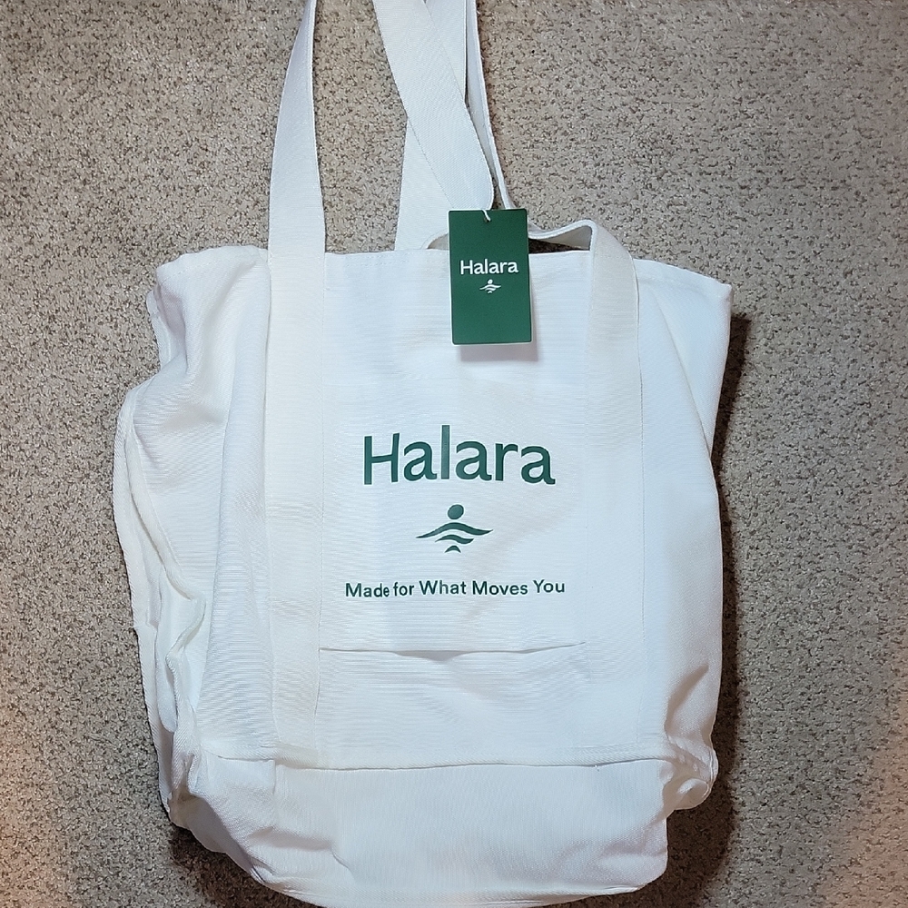 HALARA White Tote Bag with Green Logo